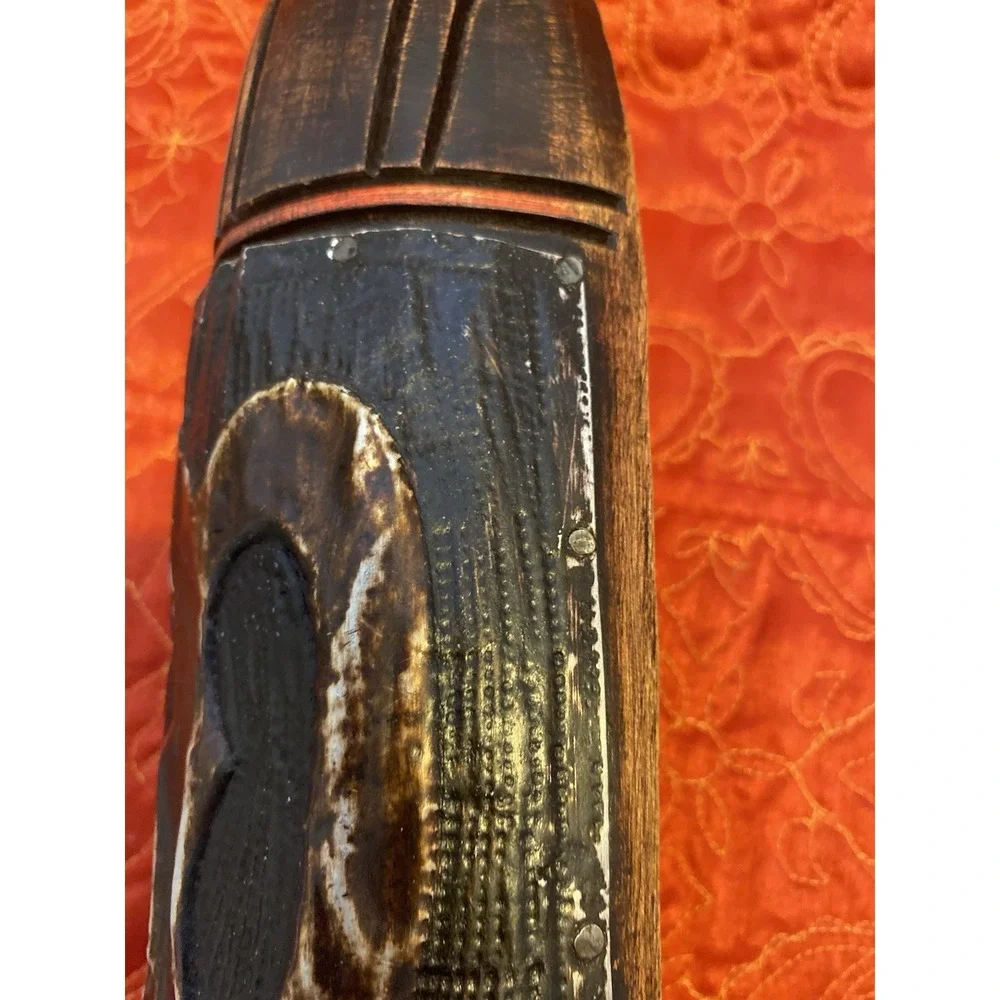 African‎ Tribal Style Wall Face Mask Hand Carved Wood Metal Clad Face Etching
